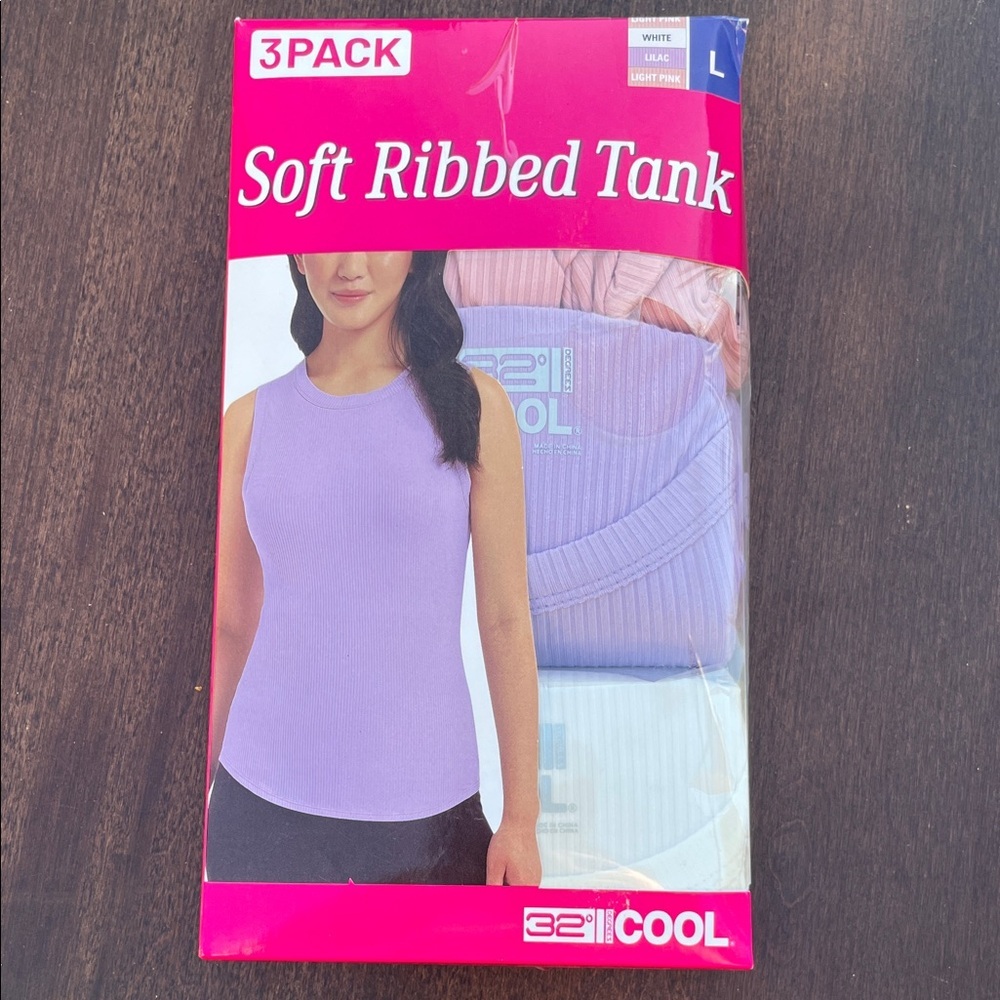 32 Degrees Women's Soft Ribbed Tank 3-Pack - White, Pink, Lavender nwt